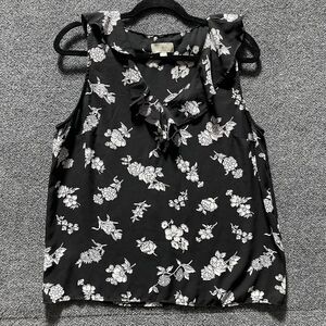 LOFT Outlet Blouse Womens Medium Floral Sleeveless Ruffle Top Workwear Career